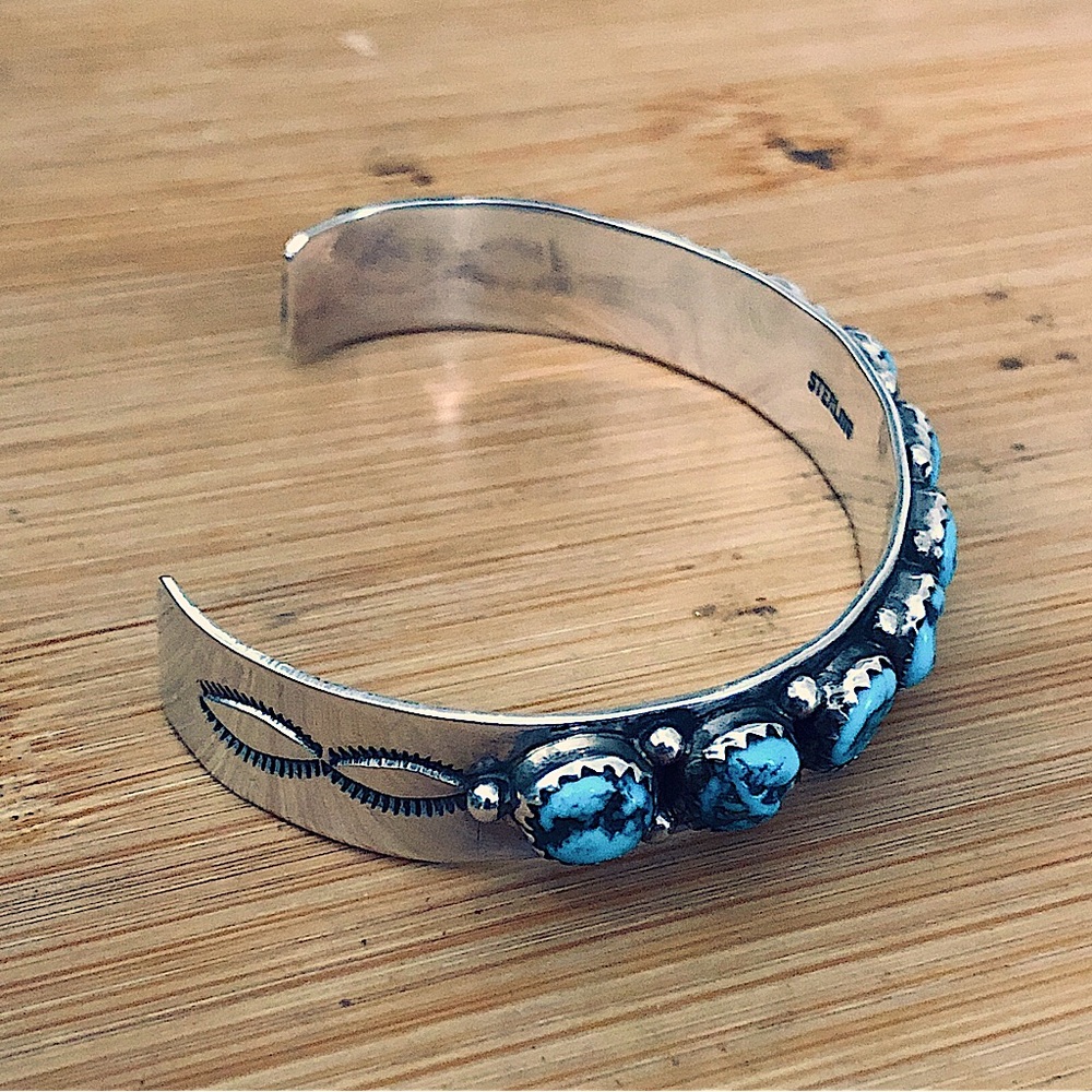 $196 Signed Navajo Turquoise & Sterling Cuff Marked As STERLING - Picture 4 of 11